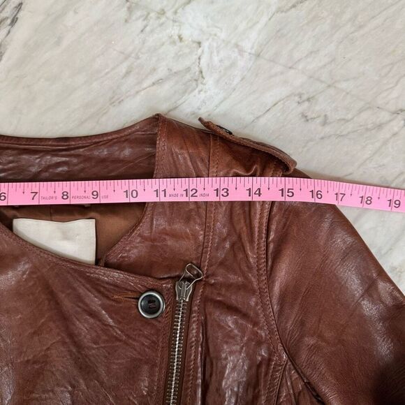 3.1 Phillip Lim Lambskin soft Leather Ruffled Cognac Zip Up Jacket silk lining 4 - Picture 14 of 16